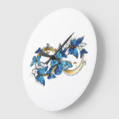 Grande Horloge Ronde Symbol Infinity of Blue Morpho Butterflies (Angle)