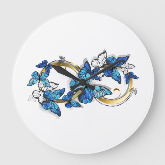 Grande Horloge Ronde Symbol Infinity of Blue Morpho Butterflies (Recto)