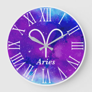 Grande Horloge Ronde Symbole branché Zodiac Nebula Aries