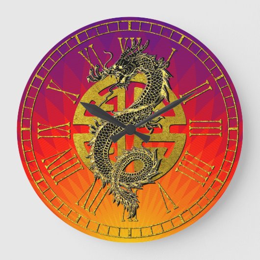 Grande Horloge Ronde Symbole chinois dragon Prospérité Coucher de solei (Recto)