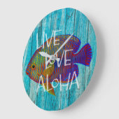 Grande Horloge Ronde Symbole de plage de poissons tropicaux Aloha Live  (Angle)