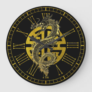 Grande Horloge Ronde Symbole de prospérité chinois Dragon Grande horlog