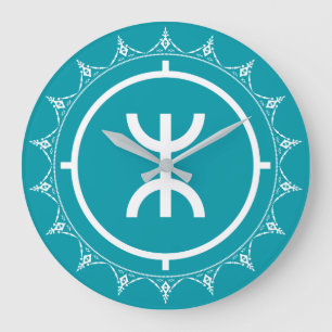 Grande Horloge Ronde Symbole de Tamazgha - d'Amazigh cyan
