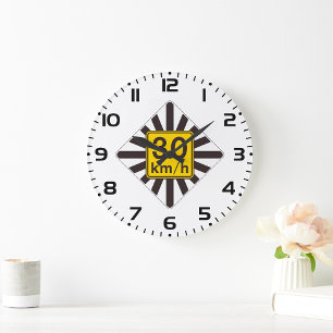 Grande Horloge Ronde Symbole de trafic d'éclatement de soleil de 30 kmh