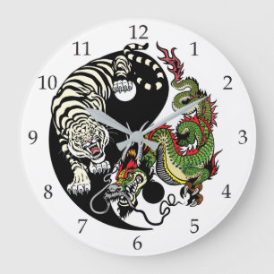 Grande Horloge Ronde symbole du dragon et du tigre yin yang