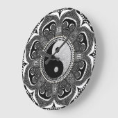 Grande Horloge Ronde Symbole du Nouvel Âge de la Fleur Tribale noire+bl (Angle)