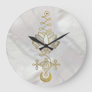 Grande Horloge Ronde Symbole en pastel d'Unalome Lotus de perle