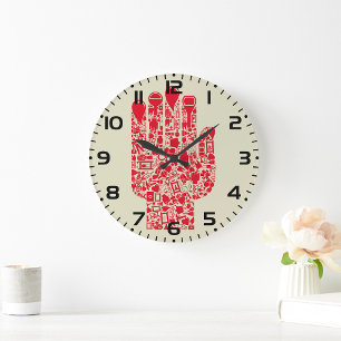 Grande Horloge Ronde Symbole médical rouge de la main des soins de sant