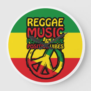 Grande Horloge Ronde Symbole Reggae et Paix avec citations positives