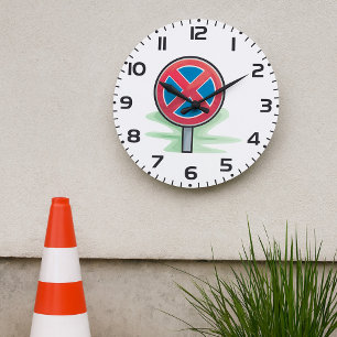 Grande Horloge Ronde Symbole rouge bleu de la route de stationnement