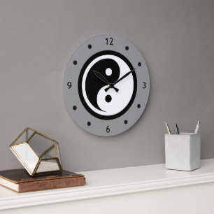 Grande Horloge Ronde Symbole Yin Yang - tatouage solide design 2