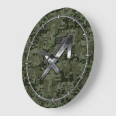 Grande Horloge Ronde Symbole zodiaque Sagittarius sur Camo numérique ve (Angle)
