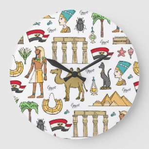 Grande Horloge Ronde Symboles de couleur de motif de l'Egypte