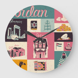 Grande Horloge Ronde Symboles illustrés de la culture jordanienne