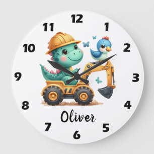 Grande Horloge Ronde T-Rex Dinosaure Mignon Conduisant un Véhicule de C