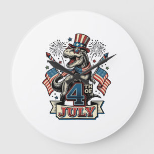 Grande Horloge Ronde T-Rex patriotique conception de chemise vintage 4