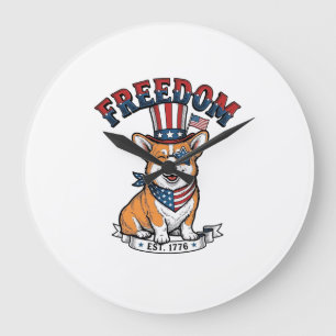 Grande Horloge Ronde T-Shirt à gravure vintage Corgi patriotique de lib