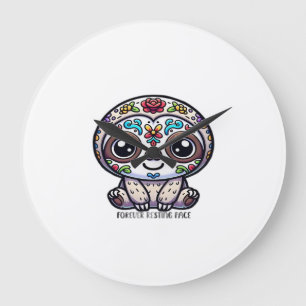 Grande Horloge Ronde T-shirt actif de paresseux de Dia De Los Muertos