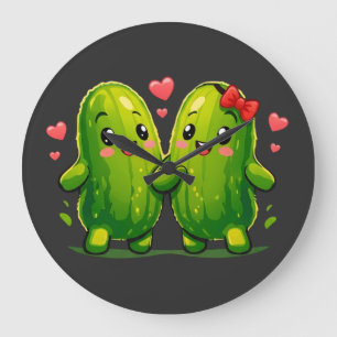 Grande Horloge Ronde T-shirt couple de cornichons mignons drôles Kawaii