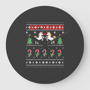 Grande Horloge Ronde T-shirt de fête de pull de Noël moche de licorne (