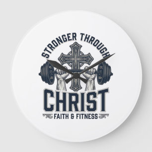Grande Horloge Ronde T-Shirt de gym chrétien Plus fort par le Christ