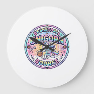 Grande Horloge Ronde T-shirt drôle de basketball de licorne de rebond d