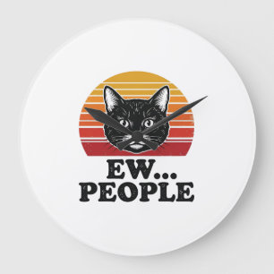 Grande Horloge Ronde T-shirt drôle de chat noir Ew personnes rétro Suns