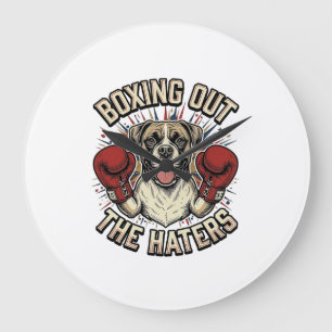 Grande Horloge Ronde T-shirt drôle de chien Boxer boxant les haineux De