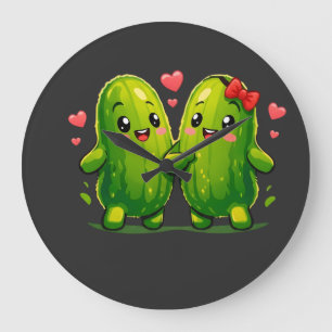 Grande Horloge Ronde T-shirt drôle de couple de pickles mignons pour