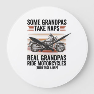 Grande Horloge Ronde T-shirt drôle de grand-père moto gravure vintage