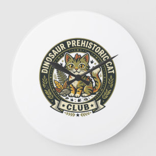 Grande Horloge Ronde T-shirt graphique d'art de chat préhistorique de d