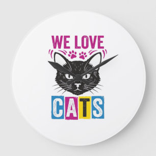 Grande Horloge Ronde T-Shirt Graphique Vintage Nous Aimons Les Chats Vi