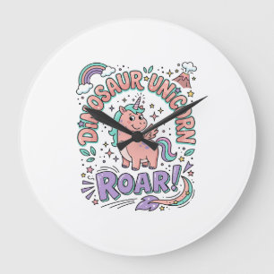 Grande Horloge Ronde T-Shirt Licorne Dinosaure Licorne Rugissement Styl
