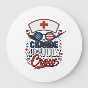 Grande Horloge Ronde T-shirt médical patriotique d'infirmière du 14 jui