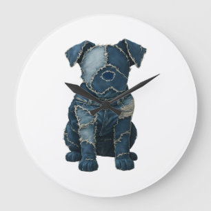 Grande Horloge Ronde T-shirt mignon avec patchwork en denim et motif de