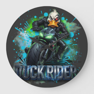 Grande Horloge Ronde T-Shirt Motocyclette Canard Cyber Duck Rider 3D