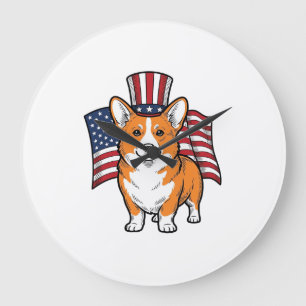 Grande Horloge Ronde T-shirt patriotique avec gravure vintage de Corgi_