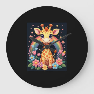 Grande Horloge Ronde T-Shirt pour Amoureux de Girafes