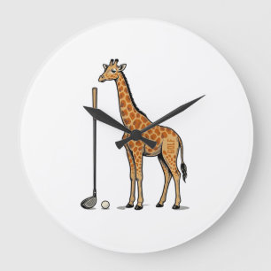 Grande Horloge Ronde T-Shirt Vintage Gravure Girafe Golf Vector Desi