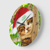 Grande Horloge Ronde Tabby de Noël dans un arbre (Angle)