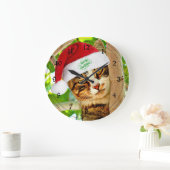 Grande Horloge Ronde Tabby de Noël dans un arbre (Maison)
