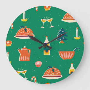Grande Horloge Ronde Table festive de Noël, motif vintage.