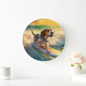 Grande Horloge Ronde Tableau de surf de plage beagle (Maison)