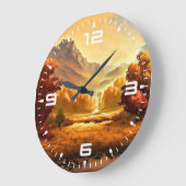Grande Horloge Ronde Tableau Paysage Automne-68754 (Angle)