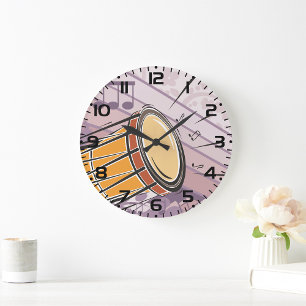 Grande Horloge Ronde Tambour Bongo Traditionnel Avec Notes De Musique