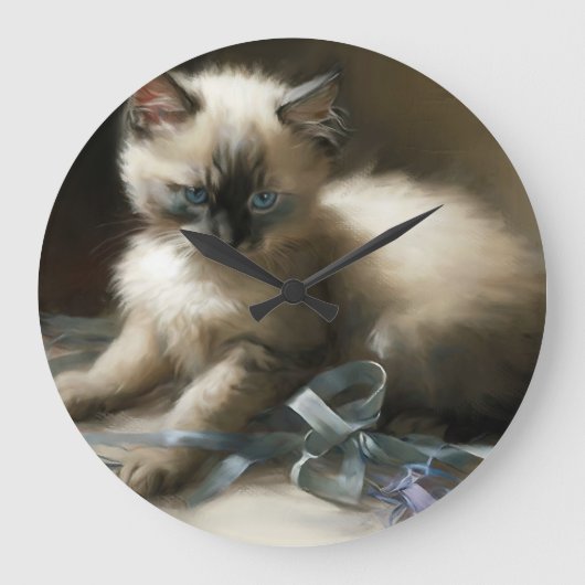 Grande Horloge Ronde Tangle de ruban Siamese Kitten (Recto)