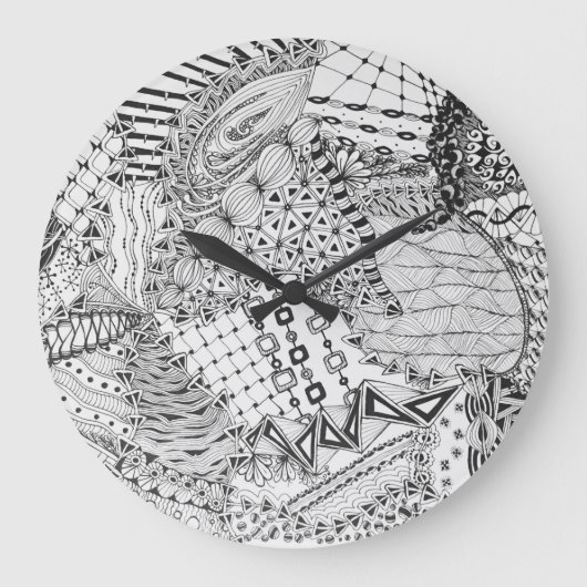Grande Horloge Ronde Tangle Zendoodle noir et blanc personnalisé ZIA 01 (Recto)