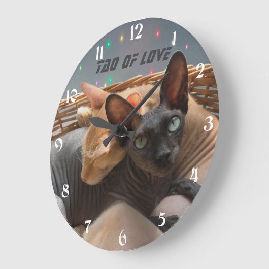 Grande Horloge Ronde Tao of Love - Deux Chats Sphynx Personnalisés (Angle)