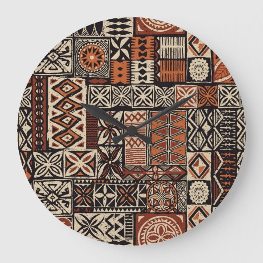 Grande Horloge Ronde Tapa hawaïen : Patchwork tribal (Recto)