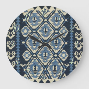 Grande Horloge Ronde Tapis persan turc oriental bleu